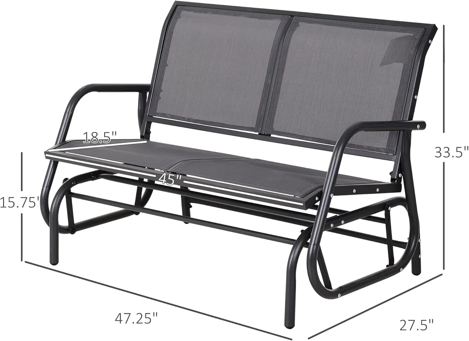 Outsunny 2-Person Outdoor Glider Bench, Patio Double Swing Rocking Chair Loveseat w/Powder Coated Steel Frame for Backyard Garden Porch, Gray