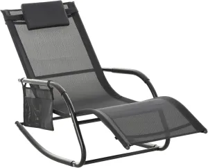 Outsunny Outdoor Rocking Chair, Chaise Lounge Pool Chair for Sun Tanning, Sunbathing, a Rocker with Side Pocket, Armrests & Pillow for Patio, Lawn, Beach, Black