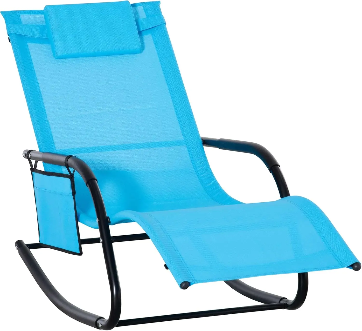 Outsunny Outdoor Rocking Chair, Chaise Lounge Pool Chair for Sun Tanning, Sunbathing, a Rocker with Side Pocket, Armrests & Pillow for Patio, Lawn, Beach, Blue