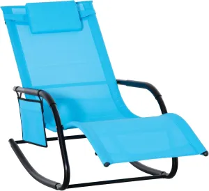 Outsunny Outdoor Rocking Chair, Chaise Lounge Pool Chair for Sun Tanning, Sunbathing, a Rocker with Side Pocket, Armrests & Pillow for Patio, Lawn, Beach, Blue