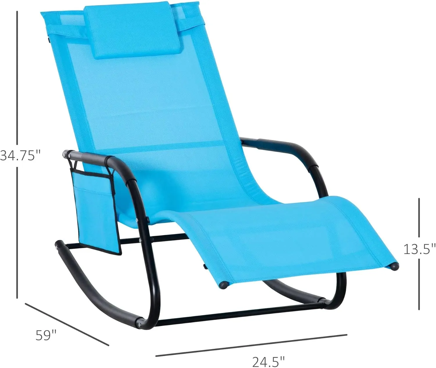 Outsunny Outdoor Rocking Chair, Chaise Lounge Pool Chair for Sun Tanning, Sunbathing, a Rocker with Side Pocket, Armrests & Pillow for Patio, Lawn, Beach, Blue
