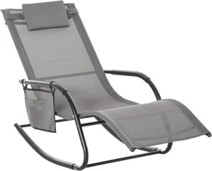 Outsunny Outdoor Rocking Chair, Chaise Lounge Pool Chair for Sun Tanning, Sunbathing, a Rocker with Side Pocket, Armrests & Pillow for Patio, Lawn, Beach, Gray