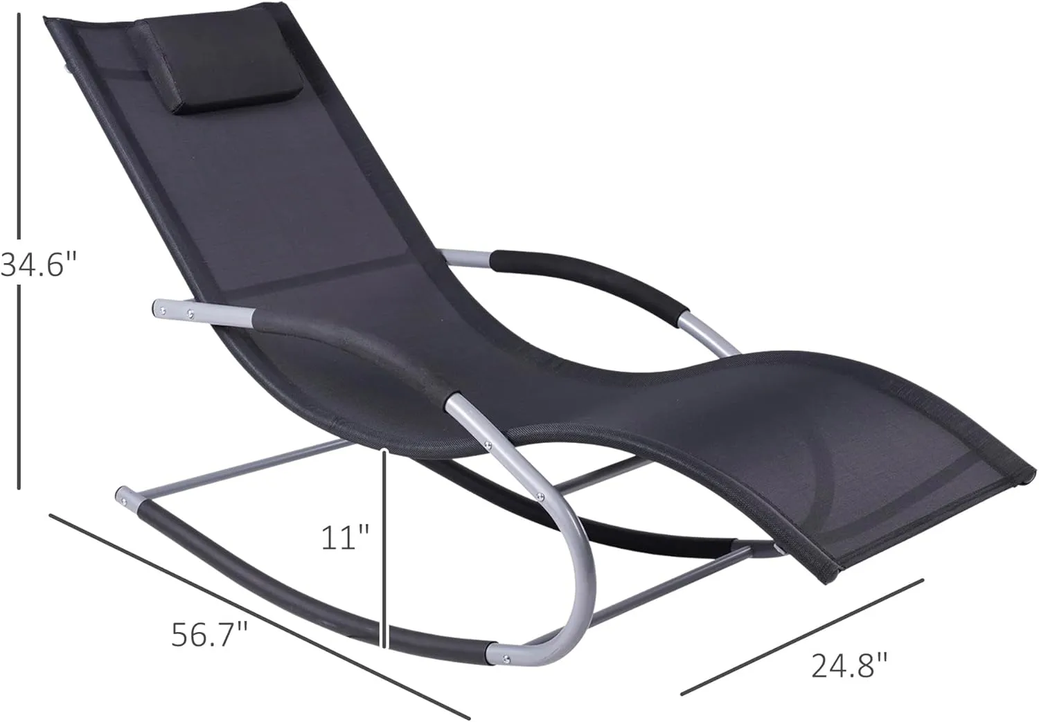 Outsunny Zero Gravity Rocking Chair Outdoor Chaise Lounge Chair Recliner Rocker with Detachable Pillow and Weather-Fighting Fabric for Patio, Deck, Pool, Black