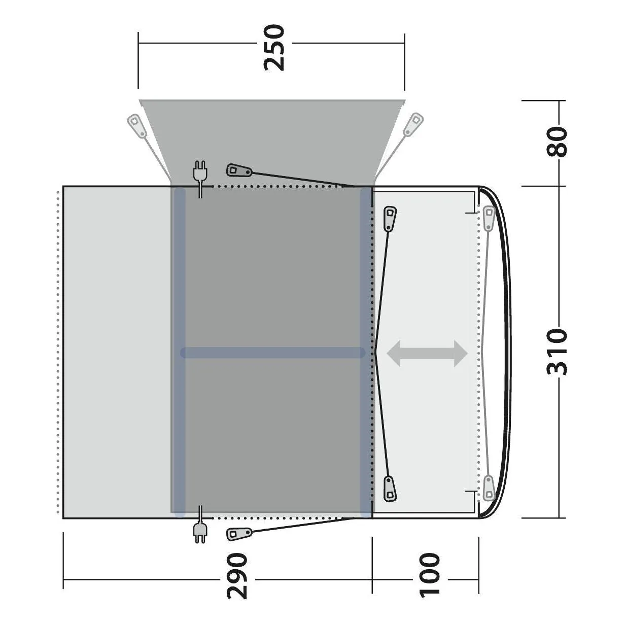 Outwell Jonesville 290SA Flex Drive-Away Awning Campervan 175 - 200 cm