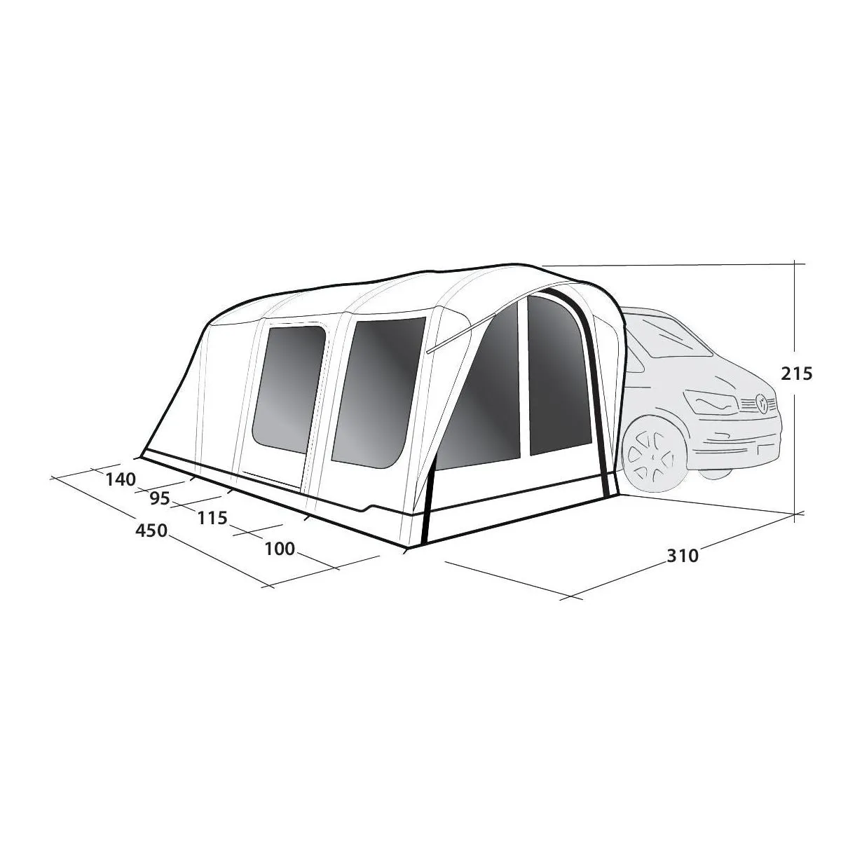 Outwell Wolfburg 450 Air Drive-Away Campervan Air Awning 175-200cm