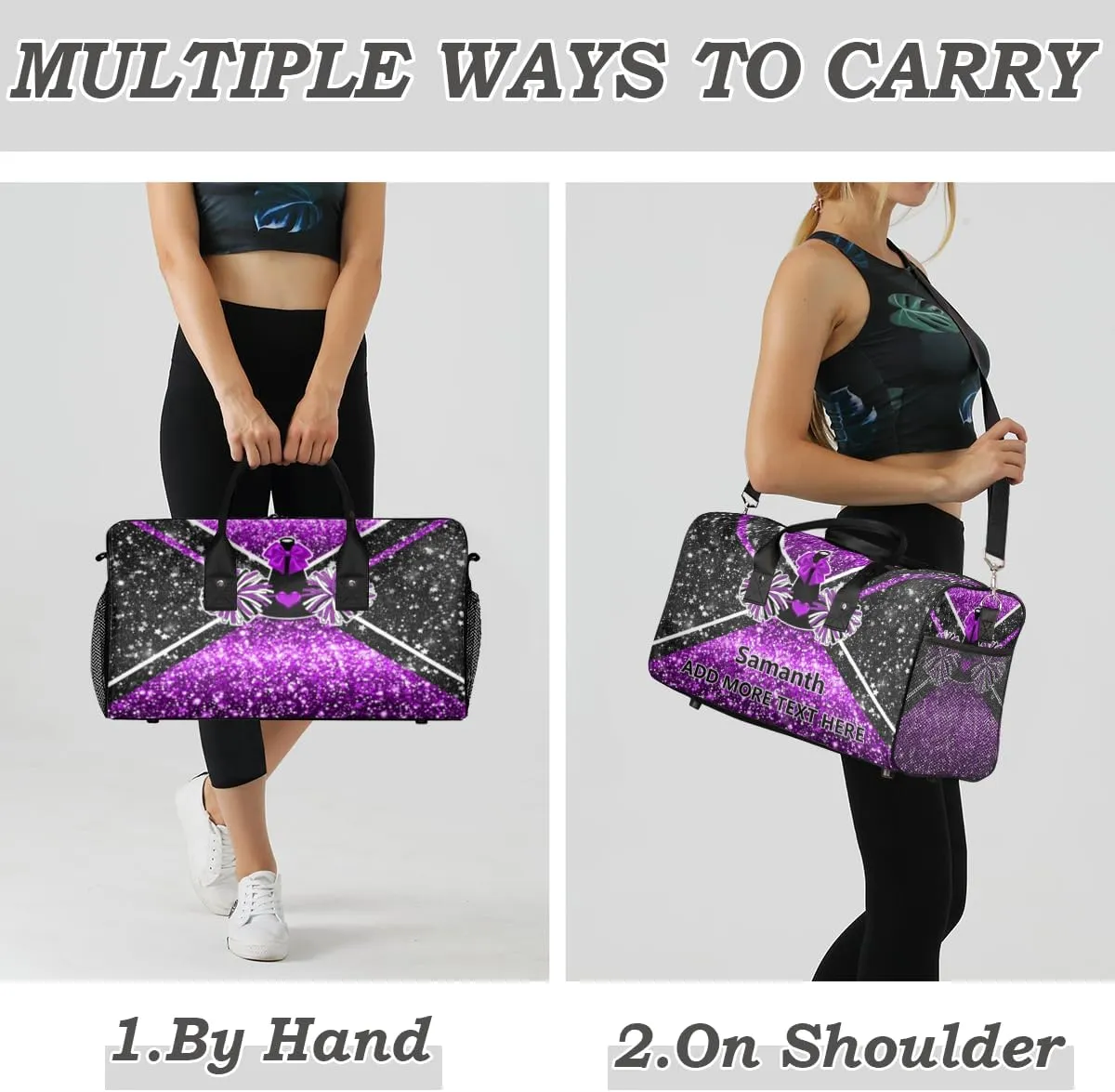 Overnight Shoulder Bag for Women Men Personalized Foldable Cheer Travel Workout Bag Carry on Weekender Bag for Sports Camping Gym