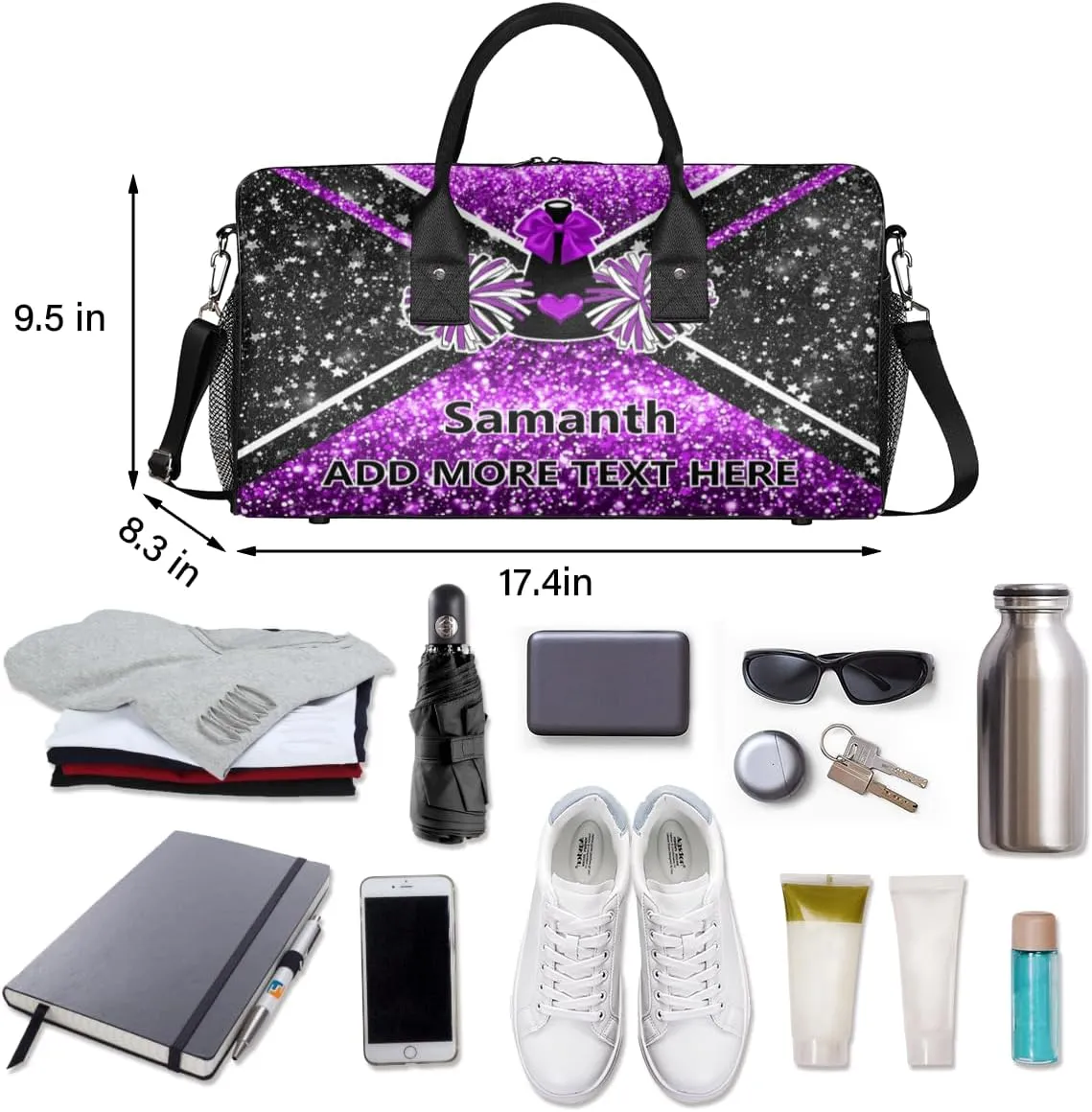 Overnight Shoulder Bag for Women Men Personalized Foldable Cheer Travel Workout Bag Carry on Weekender Bag for Sports Camping Gym