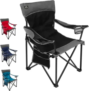 Oversized Folding Camping Chair,Heavy Duty Padded Portable Lawn Chair w/Extra Large Cup Holder,Side Pocket for Adults Outdoor Sports Hiking Beach Garden Picnic,Black