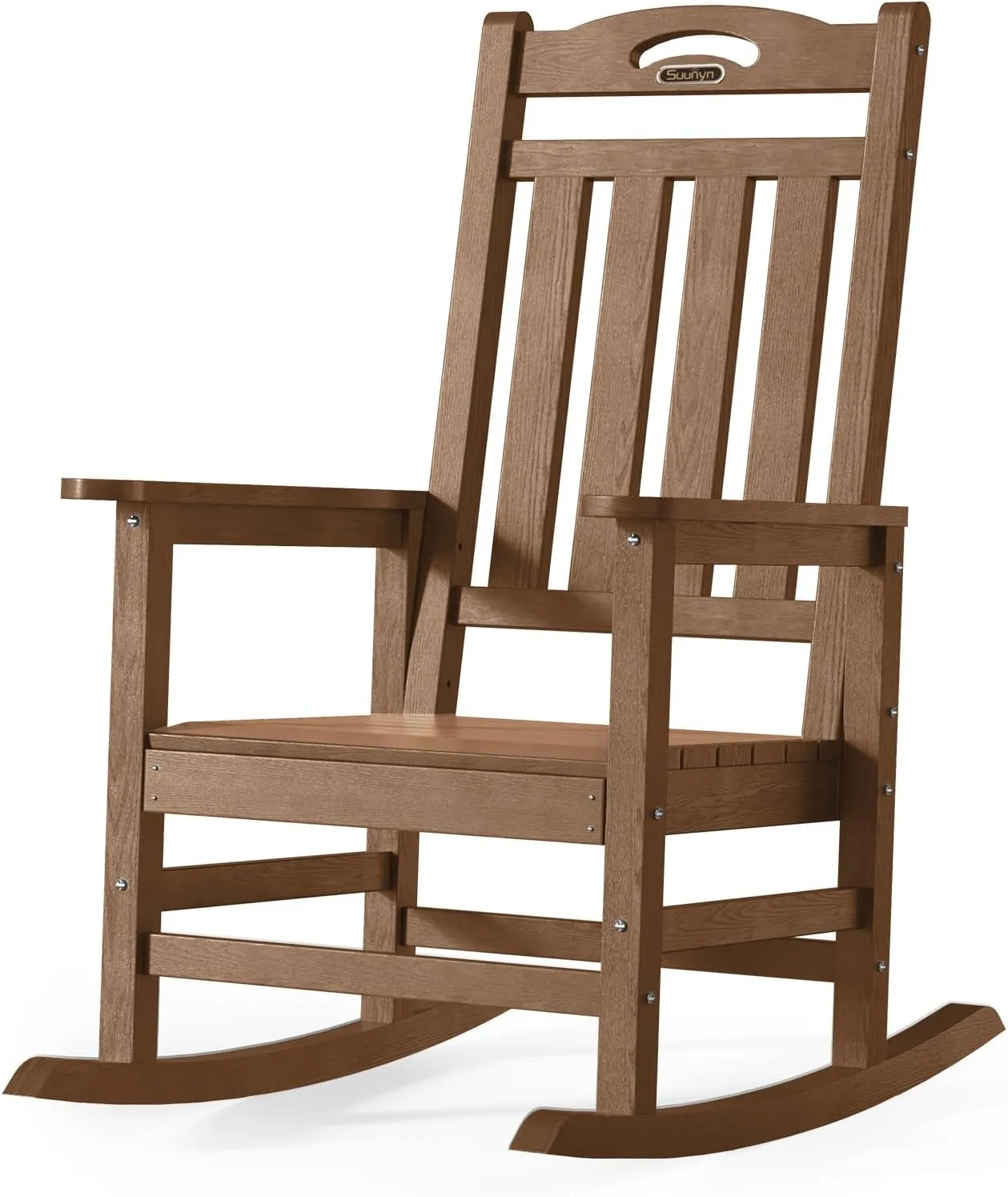 Oversized Outdoor Rocking Chair, High Back Porch Rocker Chair,HDPE All Weather Resistant Rocking Chairs for Patio, 380lbs Weight Capacity,Teak