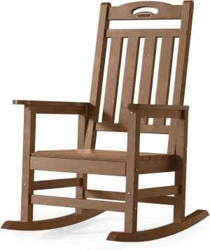 Oversized Outdoor Rocking Chair, High Back Porch Rocker Chair,HDPE All Weather Resistant Rocking Chairs for Patio, 380lbs Weight Capacity,Teak