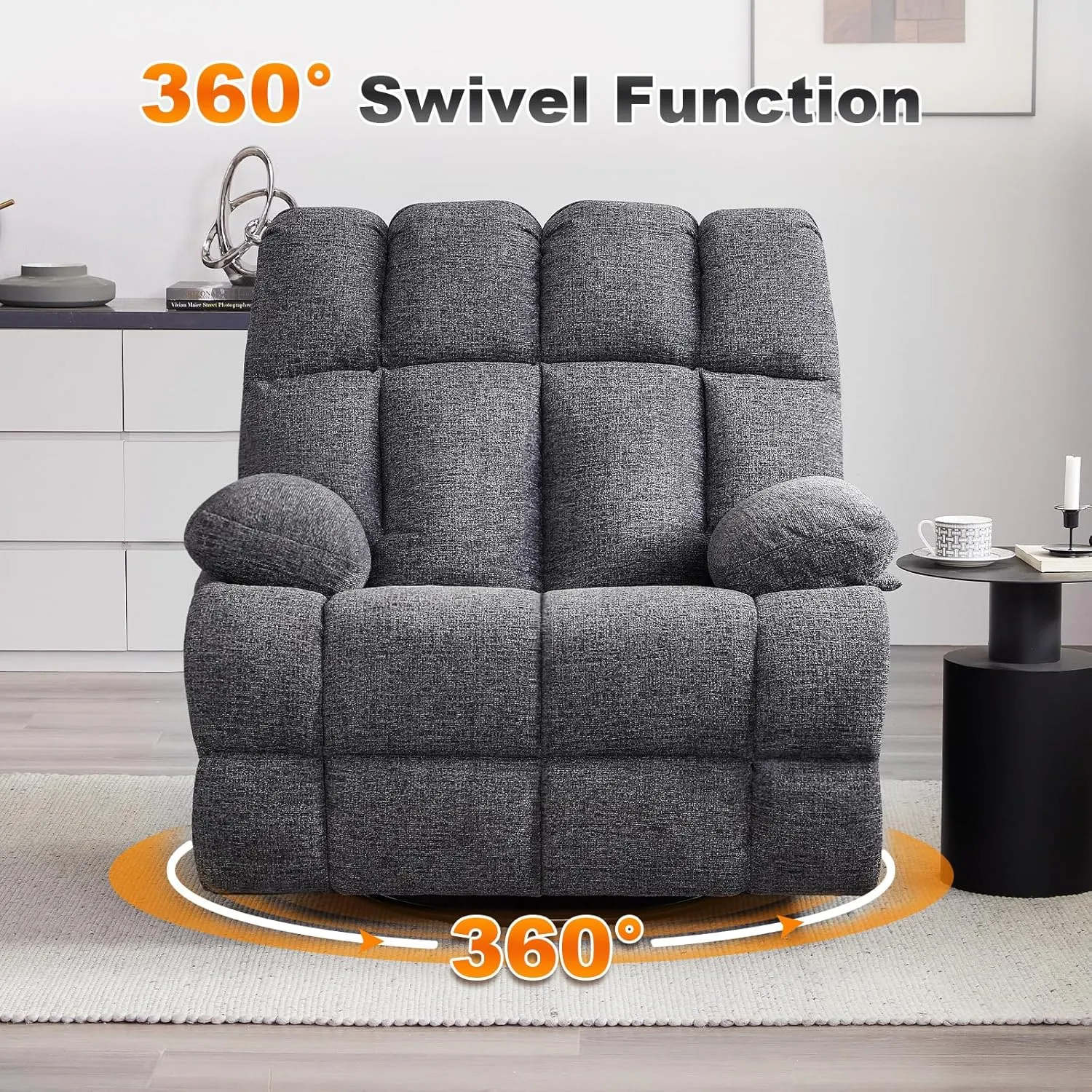 Oversized Rocker Chair, Lazy Boy Recliner Chair for Big Man, Extra Wide Manual Swivel Recliner, Overstuffed Soft Rocking Sofa Chair（Light Grey）