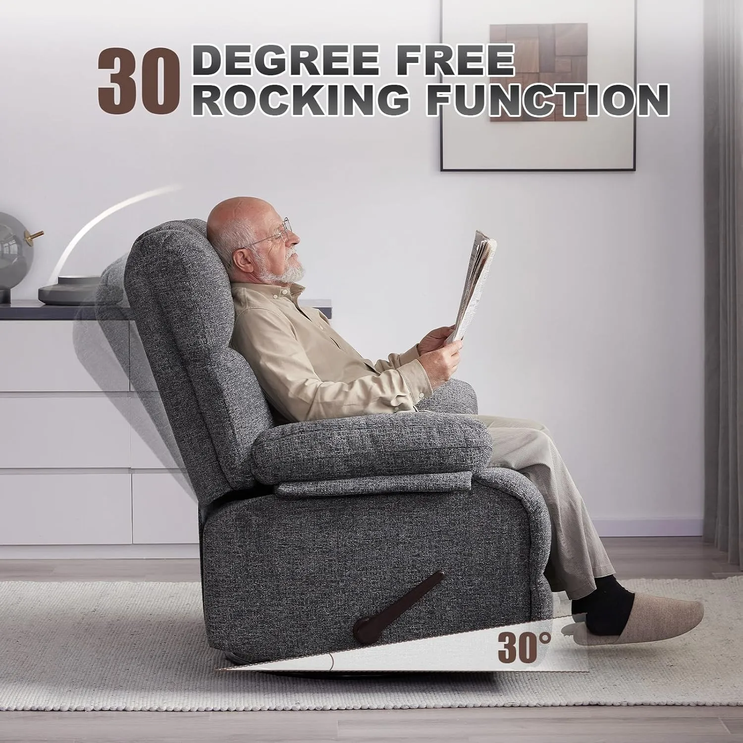 Oversized Rocker Chair, Lazy Boy Recliner Chair for Big Man, Extra Wide Manual Swivel Recliner, Overstuffed Soft Rocking Sofa Chair（Light Grey）