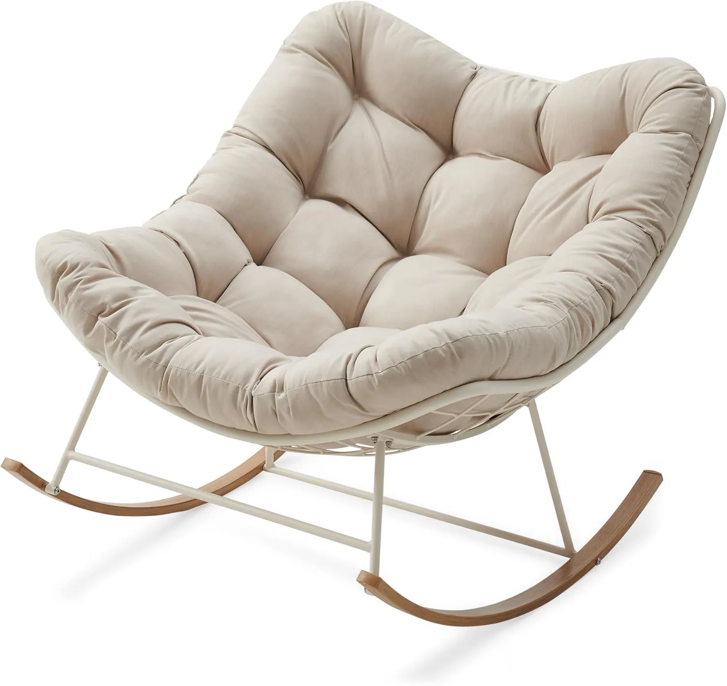 Oversized Rocking Chair - All-Weather Comfort with Cushion, Ergonomic Patio & Indoor Reading Chair for Garden, Porch, Bedroom