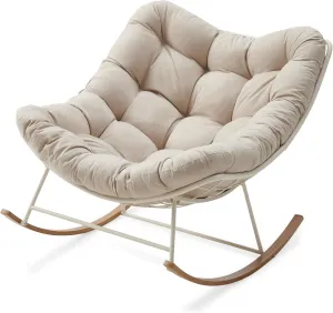 Oversized Rocking Chair - All-Weather Comfort with Cushion, Ergonomic Patio & Indoor Reading Chair for Garden, Porch, Bedroom