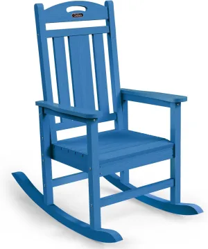 Oversized Rocking Chair Outdoor, HDPE Poly Rocking Chair, All Weather Porch Rocker for Deck Patio Balcony, 380lbs, Azure Blue