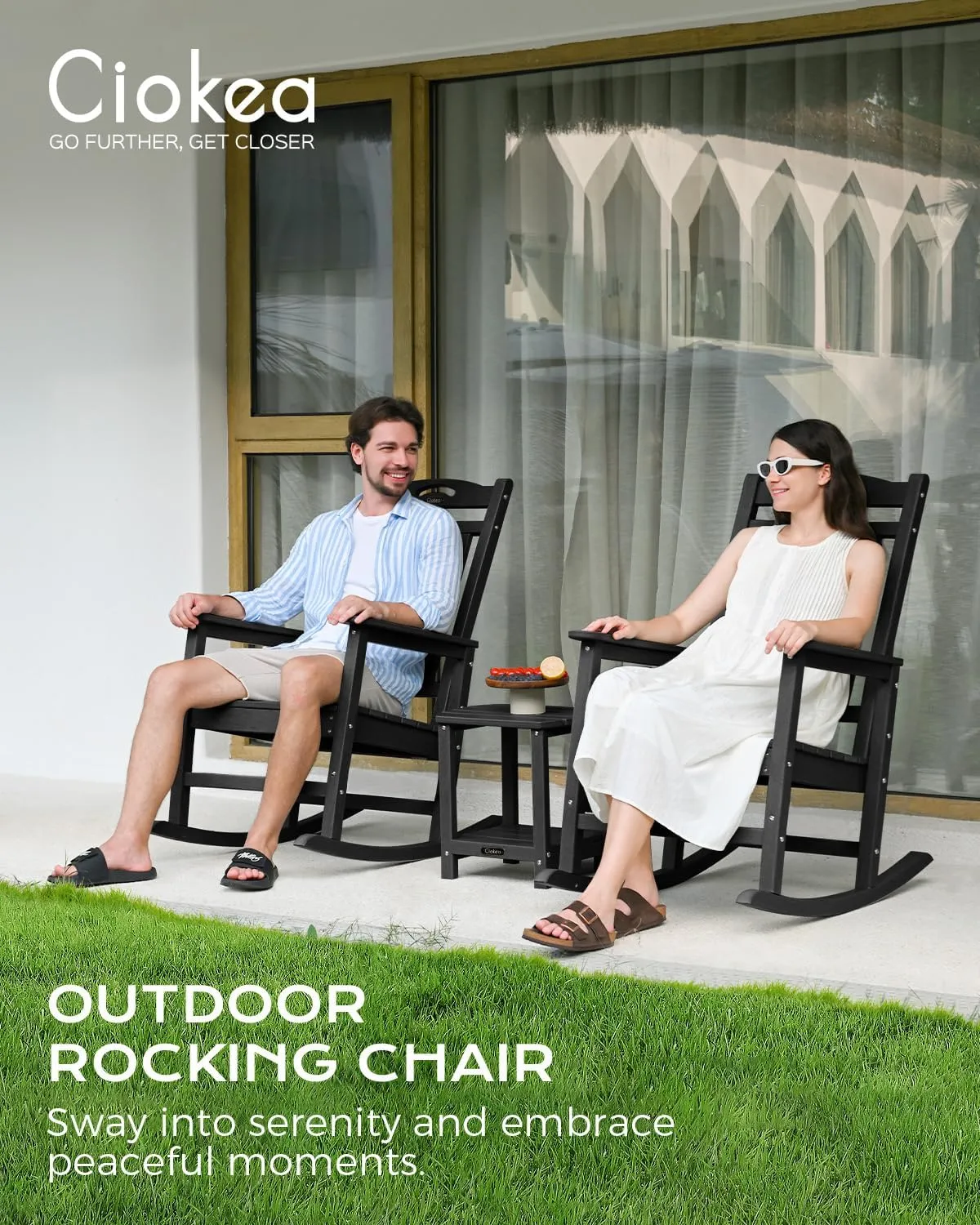Oversized Rocking Chair Outdoor, HDPE Poly Rocking Chair, All Weather Porch Rocker for Deck Patio Balcony, 380lbs, Black