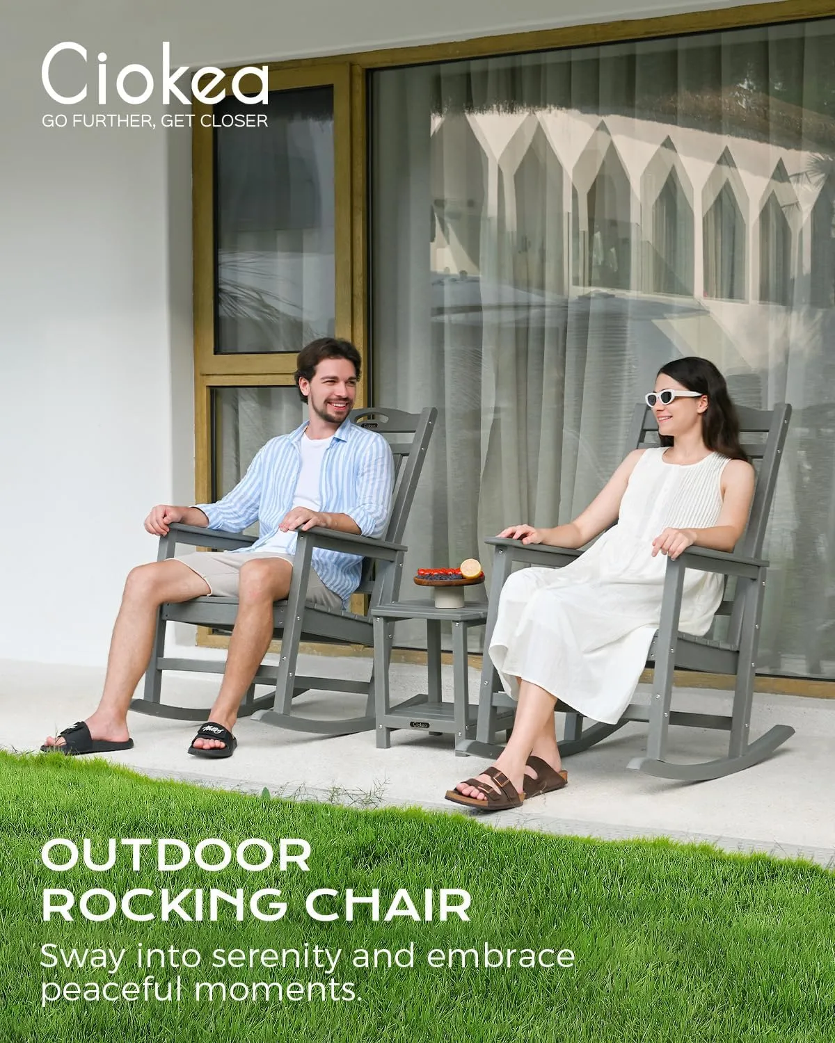 Oversized Rocking Chair Outdoor, HDPE Poly Rocking Chair, All Weather Porch Rocker for Deck Patio Balcony, 380lbs, Grey