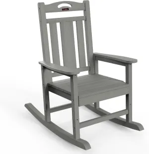 Oversized Rocking Chair Outdoor, HDPE Poly Rocking Chair, All Weather Porch Rocker for Deck Patio Balcony, 380lbs, Grey