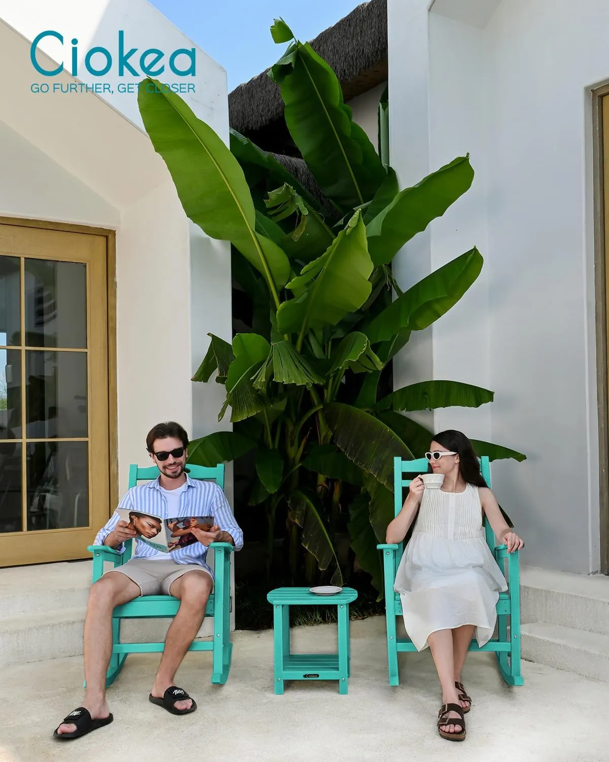 Oversized Rocking Chair Outdoor, HDPE Poly Rocking Chair, All Weather Porch Rocker for Deck Patio Balcony, 380lbs, Lakeblue