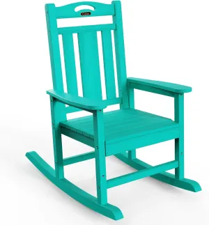 Oversized Rocking Chair Outdoor, HDPE Poly Rocking Chair, All Weather Porch Rocker for Deck Patio Balcony, 380lbs, Lakeblue