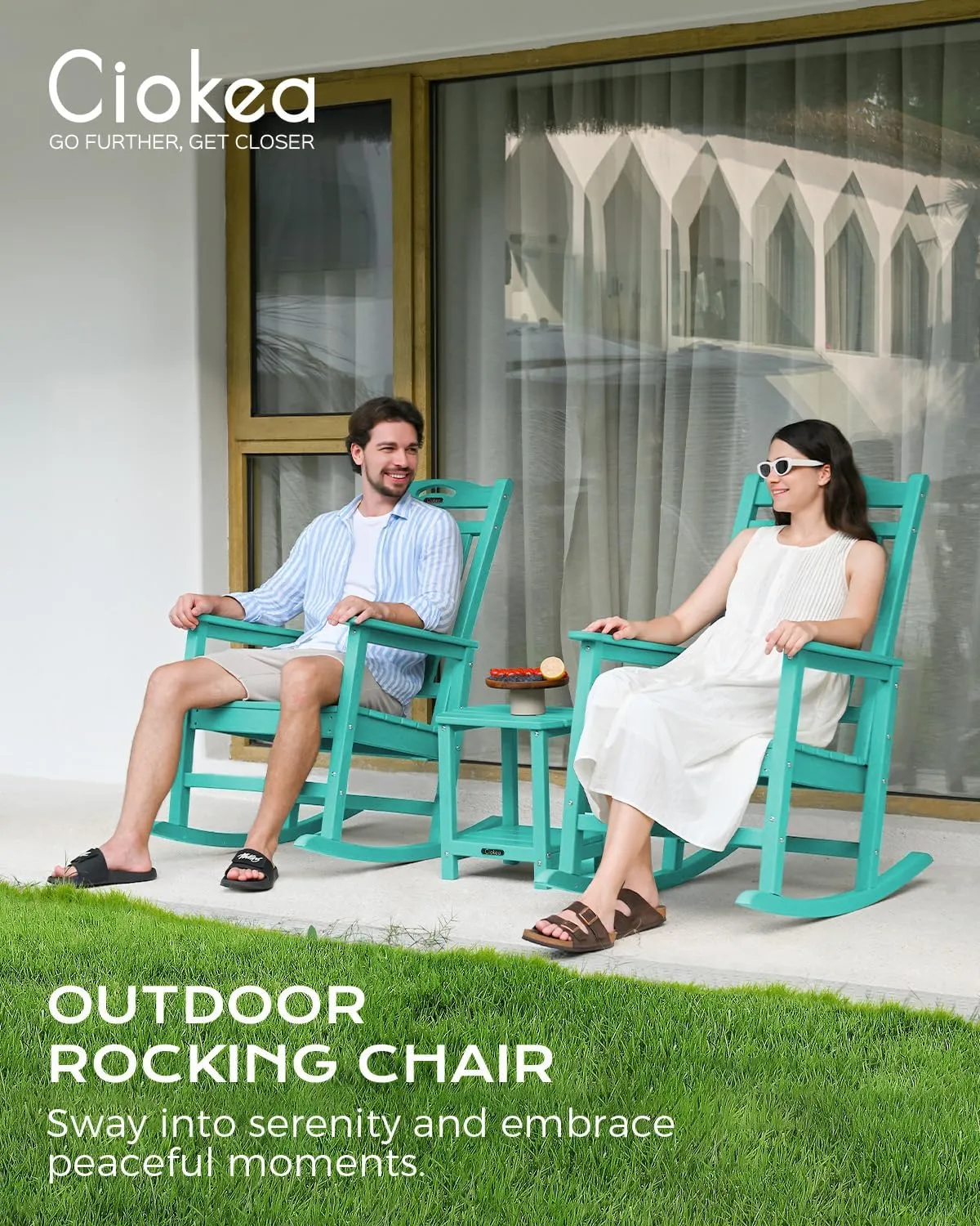 Oversized Rocking Chair Outdoor, HDPE Poly Rocking Chair, All Weather Porch Rocker for Deck Patio Balcony, 380lbs, Lakeblue