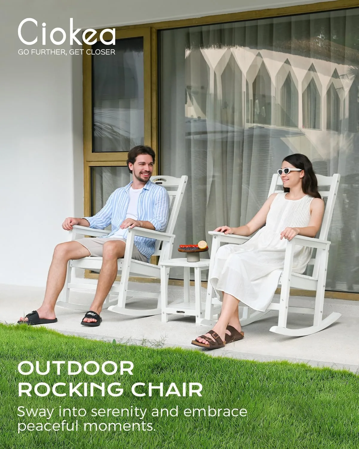 Oversized Rocking Chair Outdoor, HDPE Poly Rocking Chair, All Weather Porch Rocker for Deck Patio Balcony, 380lbs, White