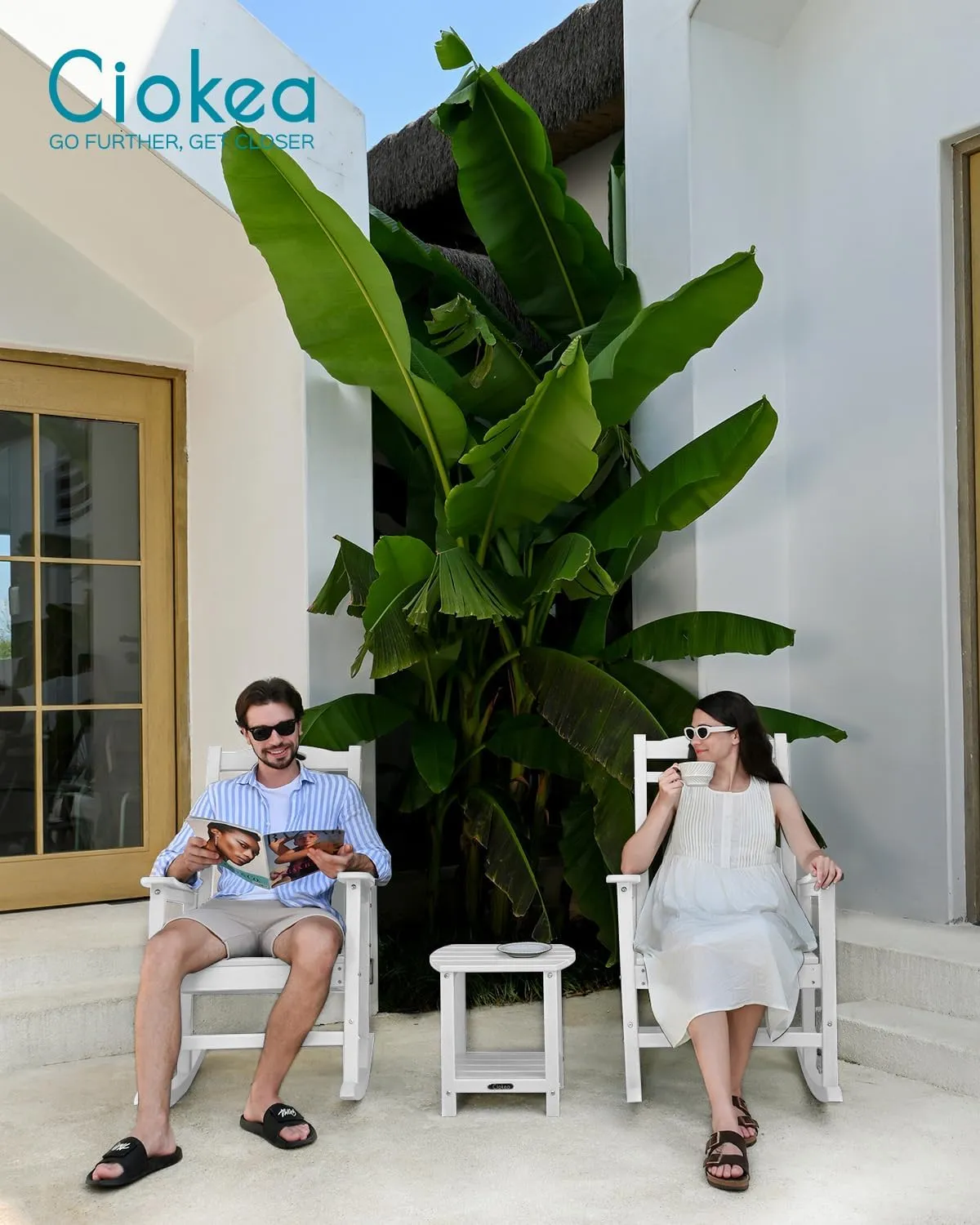 Oversized Rocking Chair Outdoor, HDPE Poly Rocking Chair, All Weather Porch Rocker for Deck Patio Balcony, 380lbs, White