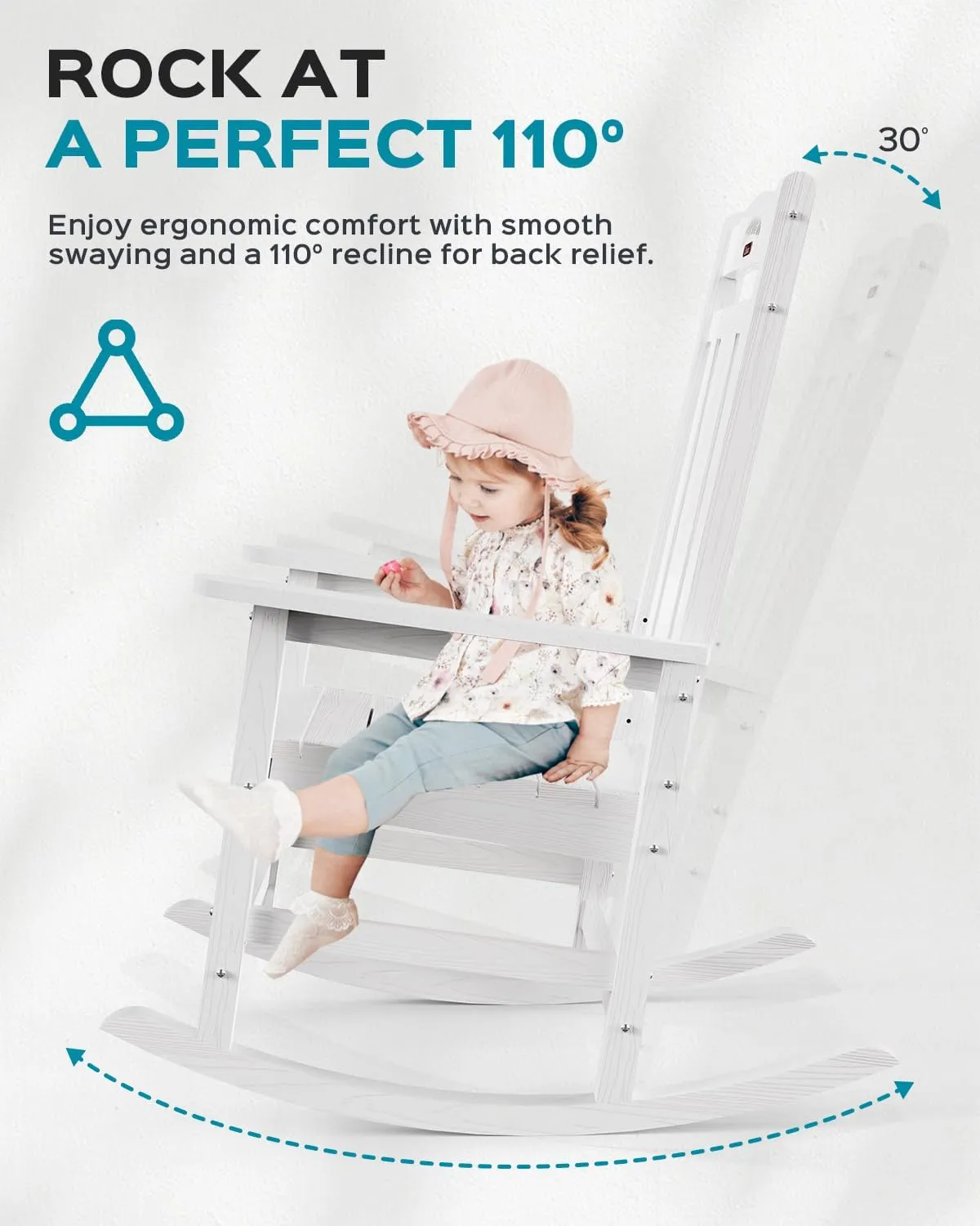 Oversized Rocking Chair Outdoor, HDPE Poly Rocking Chair, All Weather Porch Rocker for Deck Patio Balcony, 380lbs, White