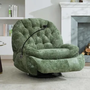Oversized Swivel Rocker Recliner Chair with Phone Holder,Swivel Rocking Sofa,Large Recliner Glider Chair for Living Room,Bedroom,Chenille Fabric,Green