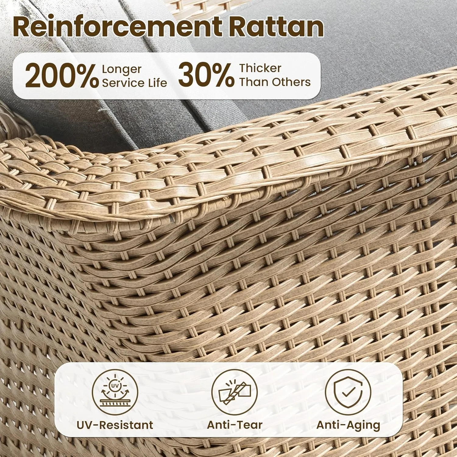 ovios 3 Pieces Patio Rocking Swivel Chairs with Side Table, Outdoor Wicker Glider Chair of 2 with Comfy Cushions, Modern Rattan Rocker Furniture Set for Bistro Porch Garden, Dark Grey