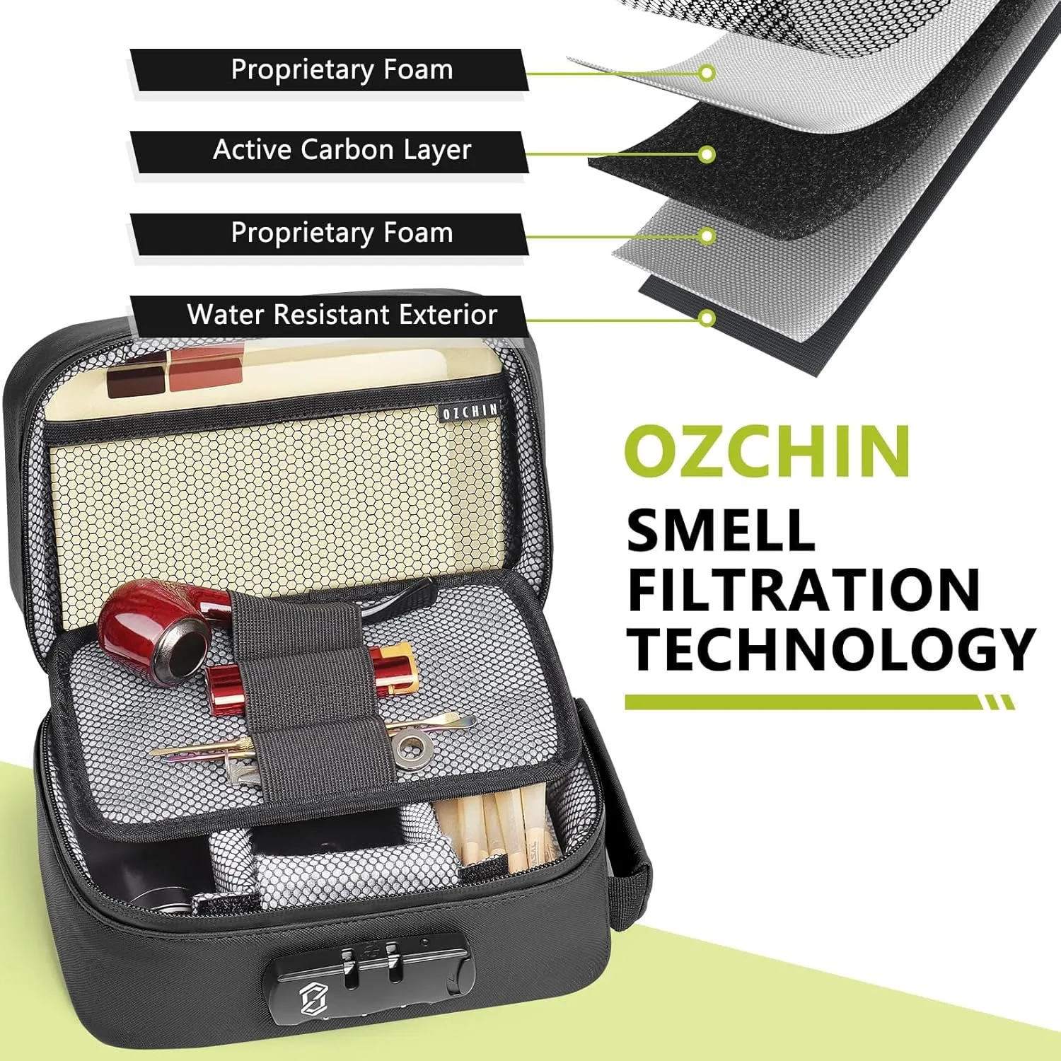 OZCHIN Smell Proof Bag with Combination Lock Tobacco Pipe Pouch Bag File Organizer Case Container Medicine Lock Box Odorless Storage Bag Great Gift for Friend