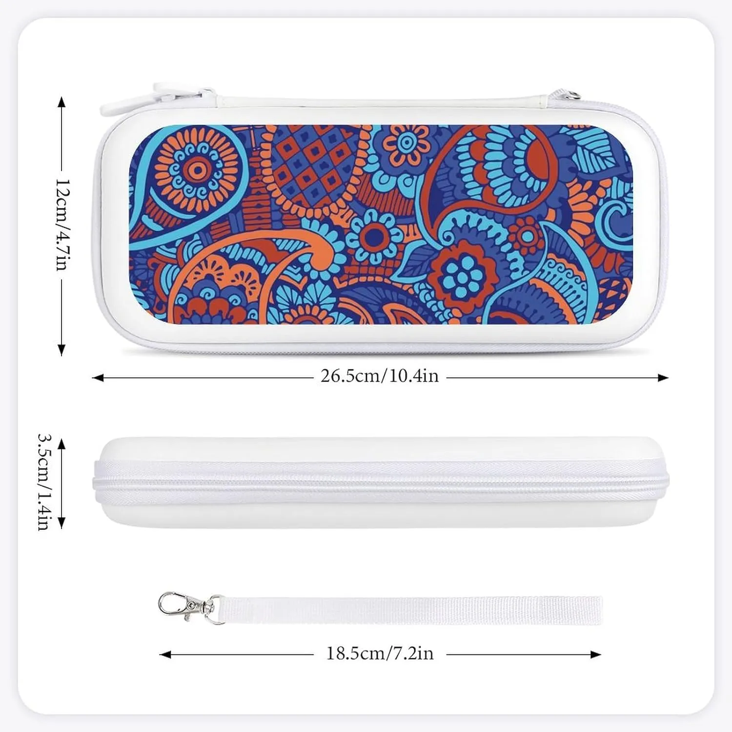 Paisley Flowers Hard Shell Travel Case with Rope 15 Game Card Pockets Compatible with Switch Protective