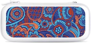 Paisley Flowers Hard Shell Travel Case with Rope 15 Game Card Pockets Compatible with Switch Protective
