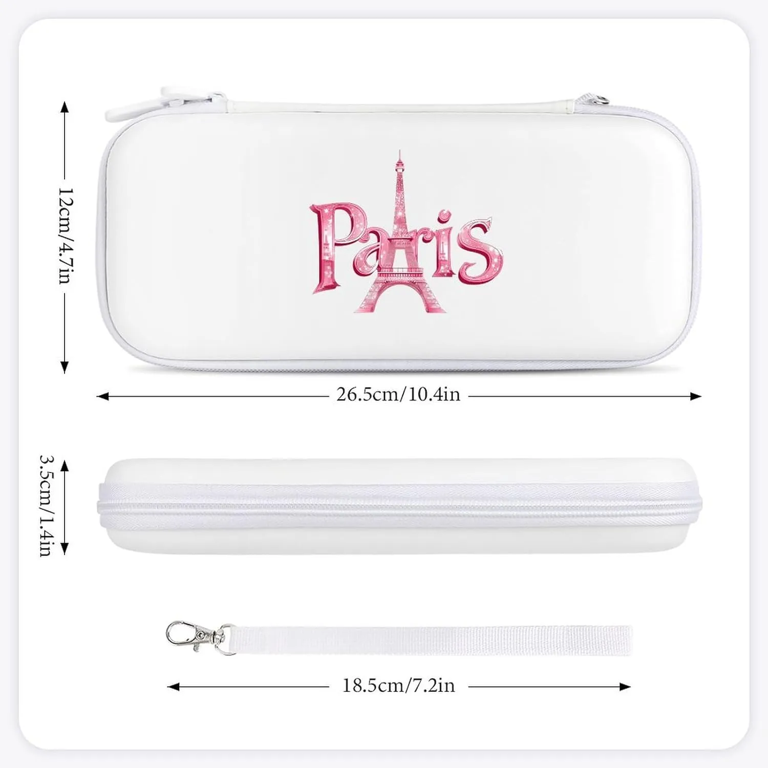 Paris with Eiffel Tower Hard Shell Travel Case with Rope 15 Game Card Pockets Compatible with Switch Protective