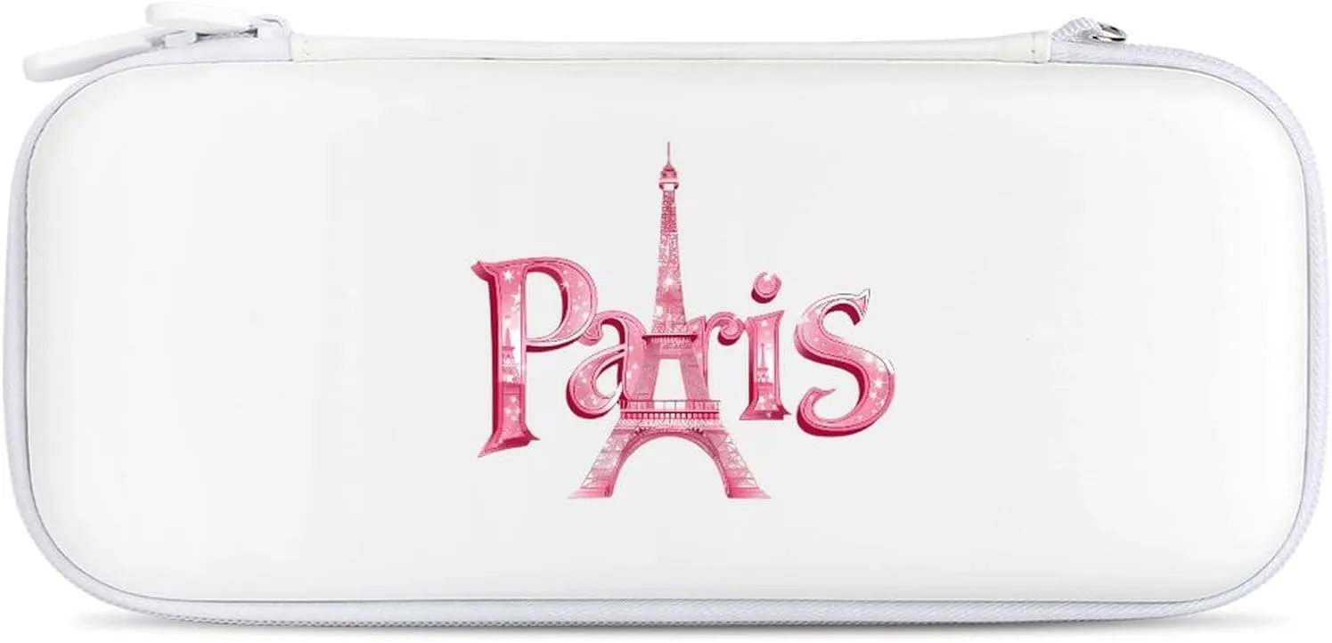Paris with Eiffel Tower Hard Shell Travel Case with Rope 15 Game Card Pockets Compatible with Switch Protective