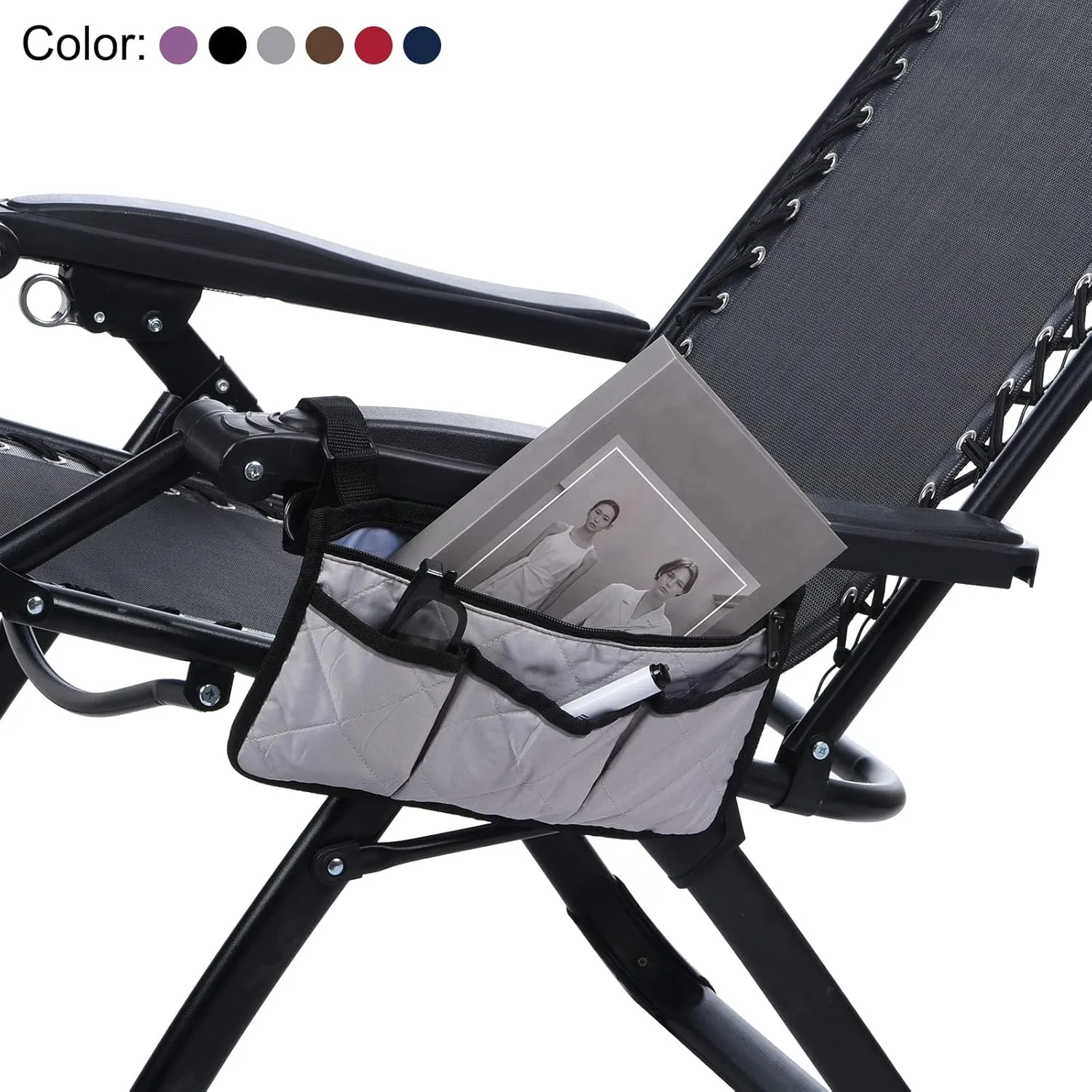 PATIKIL Beach Chair Armrest Bag, Waterproof Beach Chair Hanging Storage Pouch Arm Rest Magazine Snack Bag with 4 Pockets for Camping Outdoors