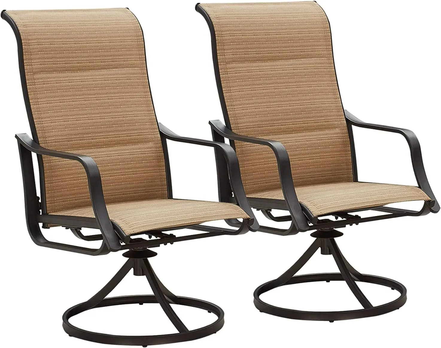 Patio Dining Chairs Textilene High Back Outdoor Swivel Rocker Set with All Weather Frame (Beige,Set of 2)