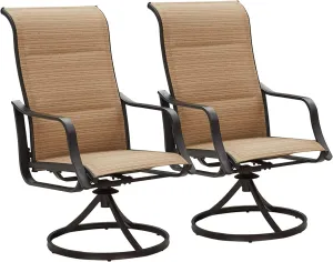 Patio Dining Chairs Textilene High Back Outdoor Swivel Rocker Set with All Weather Frame (Beige,Set of 2)