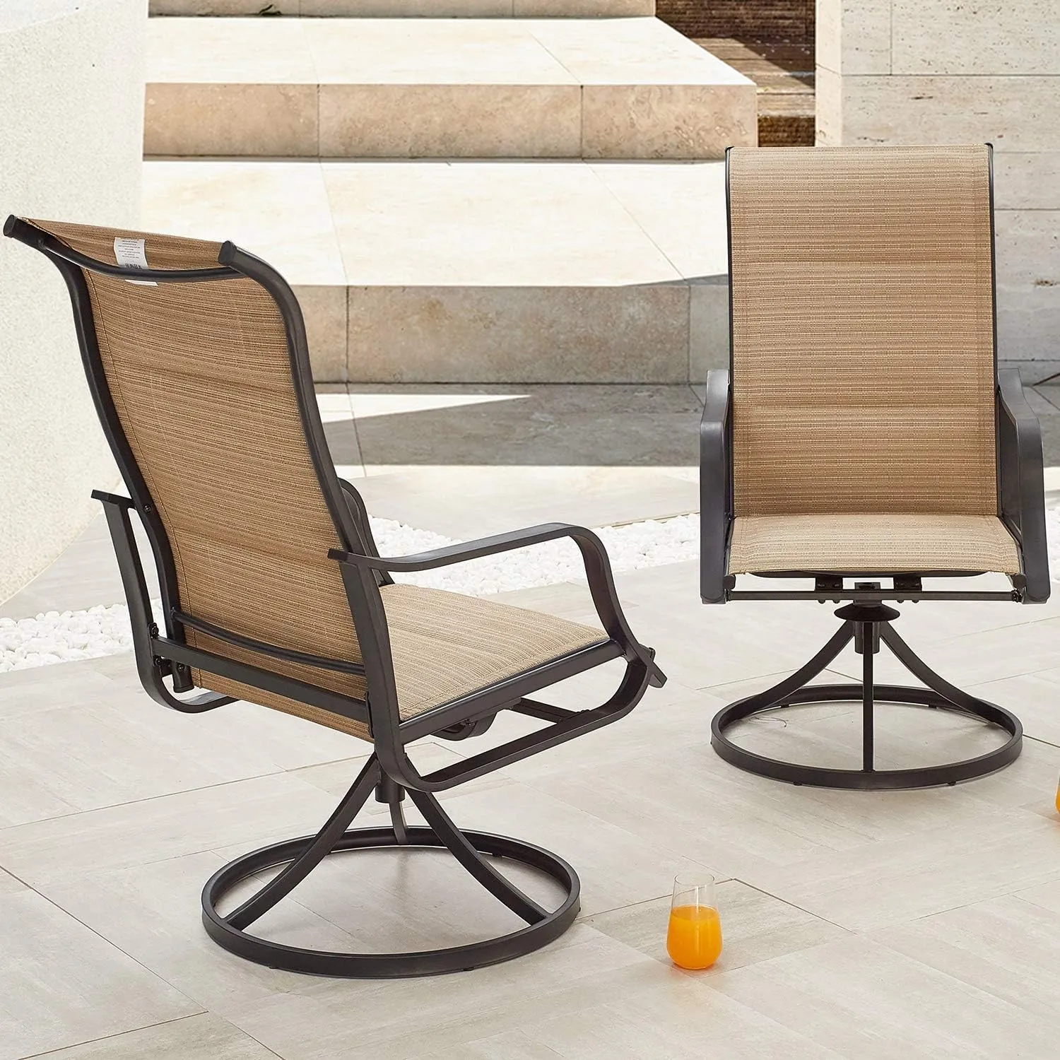 Patio Dining Chairs Textilene High Back Outdoor Swivel Rocker Set with All Weather Frame (Beige,Set of 2)