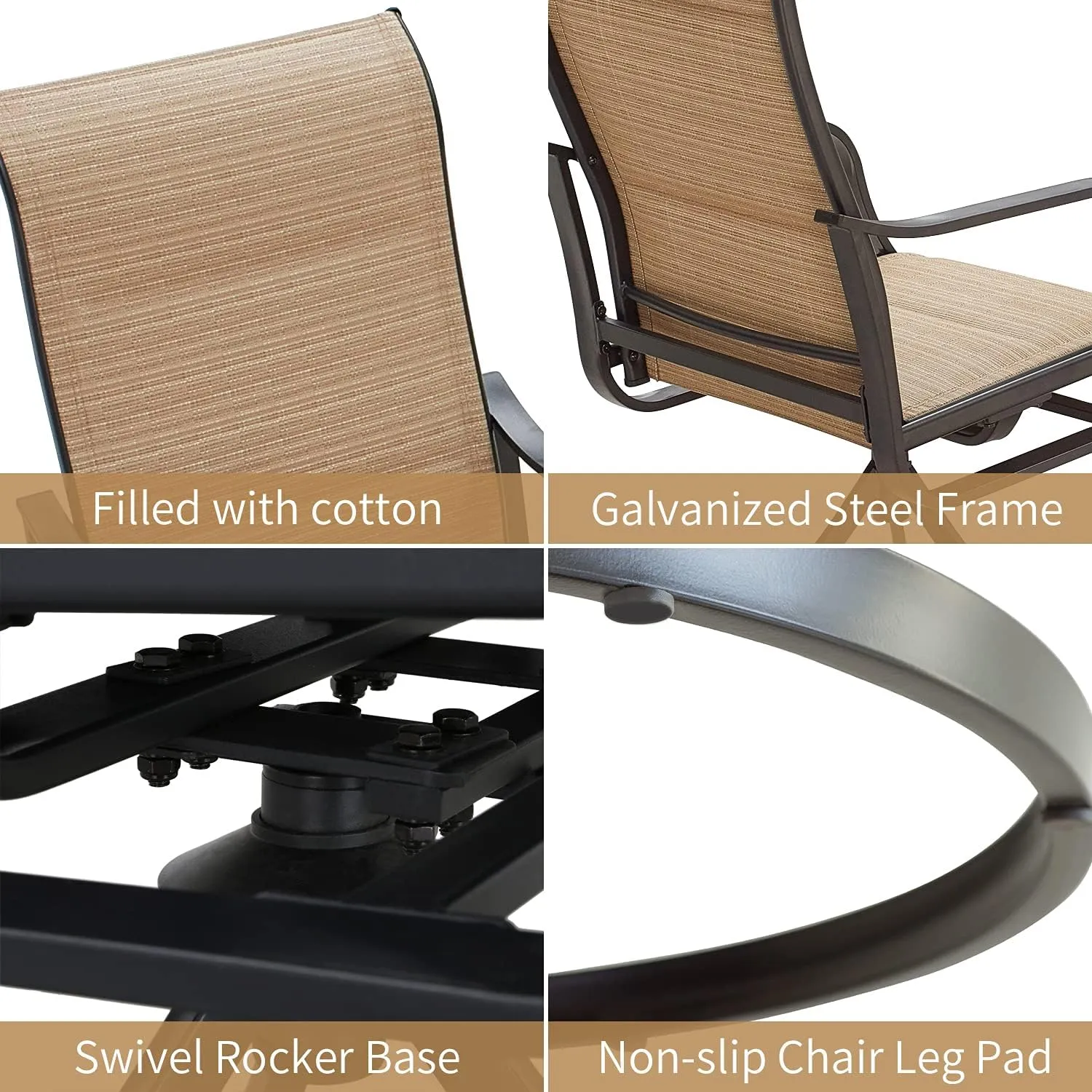 Patio Dining Chairs Textilene High Back Outdoor Swivel Rocker Set with All Weather Frame (Beige,Set of 2)