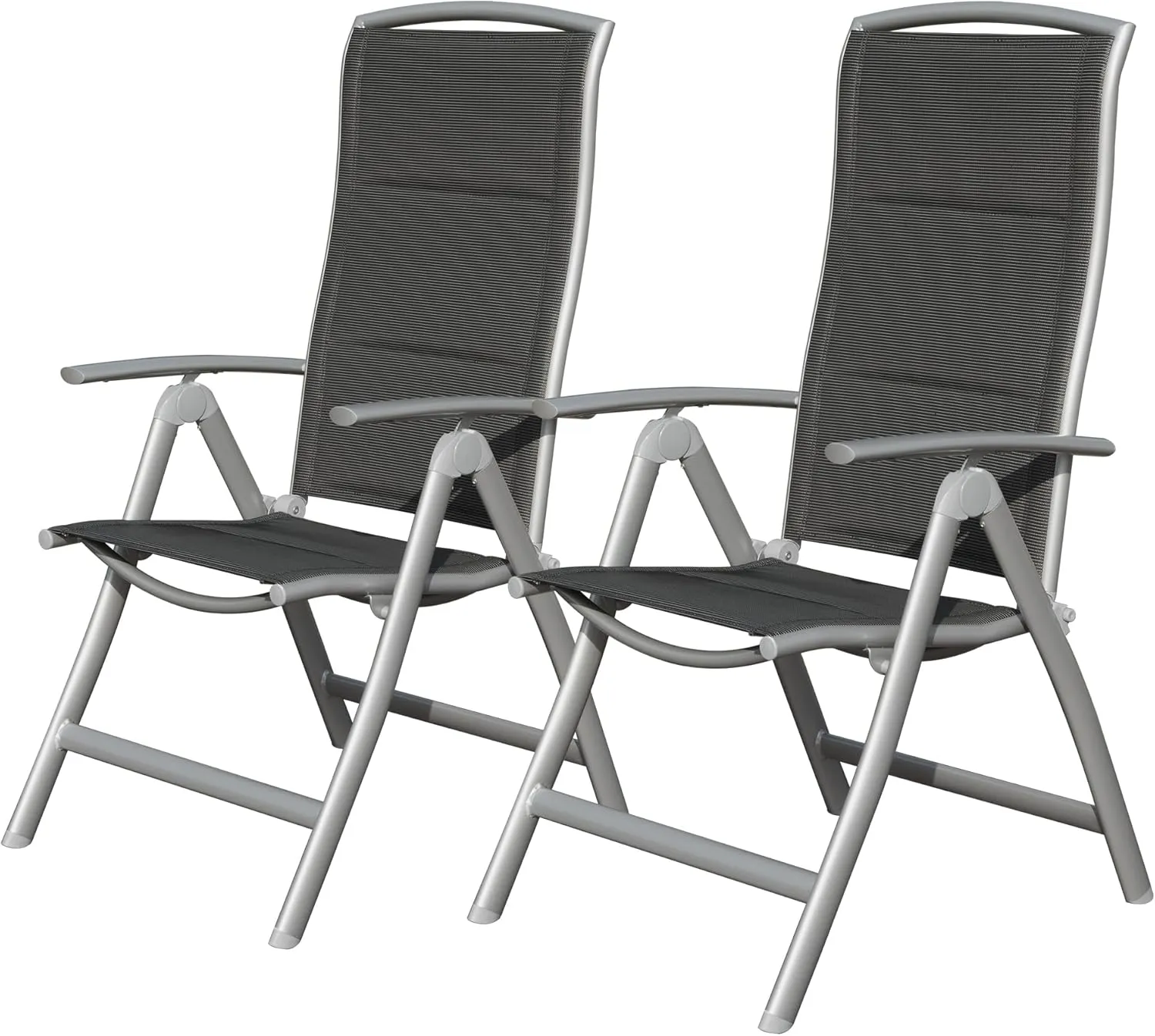 Patio Folding Chairs Set of 2 – Adjustable High Back Reclining Outdoor Chairs with Cotton-Padded Seat, Aluminum Frame for Pool, Beach, Camping – Dark Gray