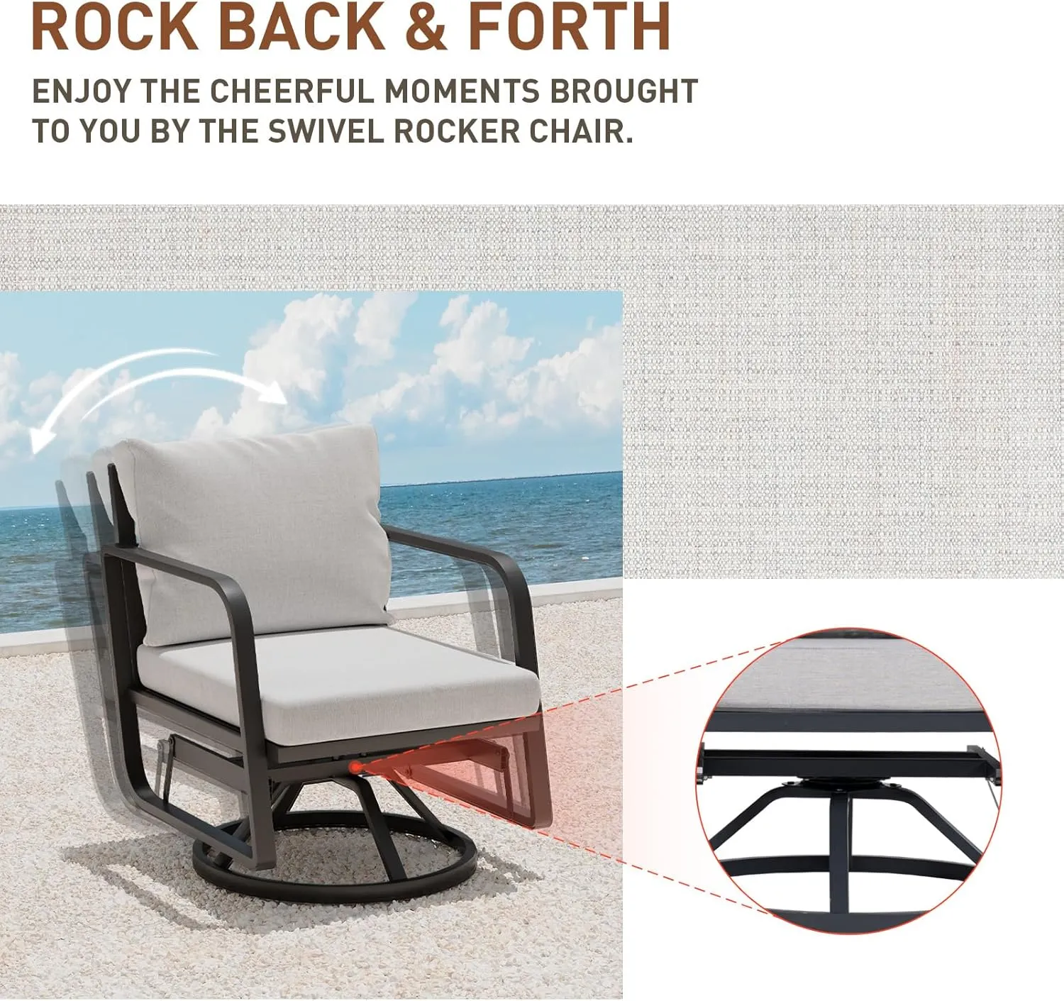 Patio Glider Swivel Rocker Chair: 1pcs Aluminum Alloy Ensemble 360° Swivel Rocking Glider Chair, Rust-Resistant Frame Cushions -Perfect for Backyard, Deck, Porch, Balcony (1 Glider Chair& 1 Ottoman)