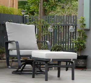Patio Glider Swivel Rocker Chair: 1pcs Aluminum Alloy Ensemble 360° Swivel Rocking Glider Chair, Rust-Resistant Frame Cushions -Perfect for Backyard, Deck, Porch, Balcony (1 Glider Chair& 1 Ottoman)