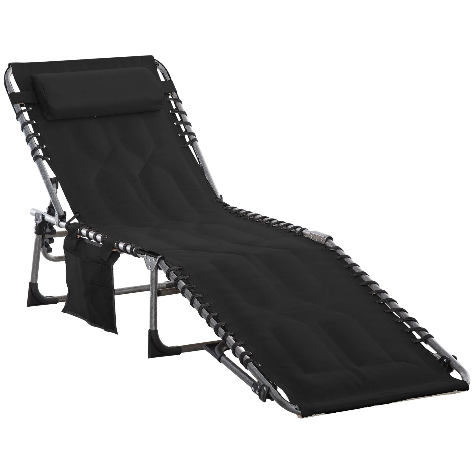 Patio Padded Folding Chaise Lounge Chair, Outdoor 6-Level Reclining Camping Tanning Chair with Headrest