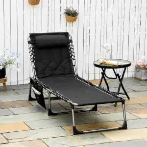 Patio Padded Folding Chaise Lounge Chair, Outdoor 6-Level Reclining Camping Tanning Chair with Headrest