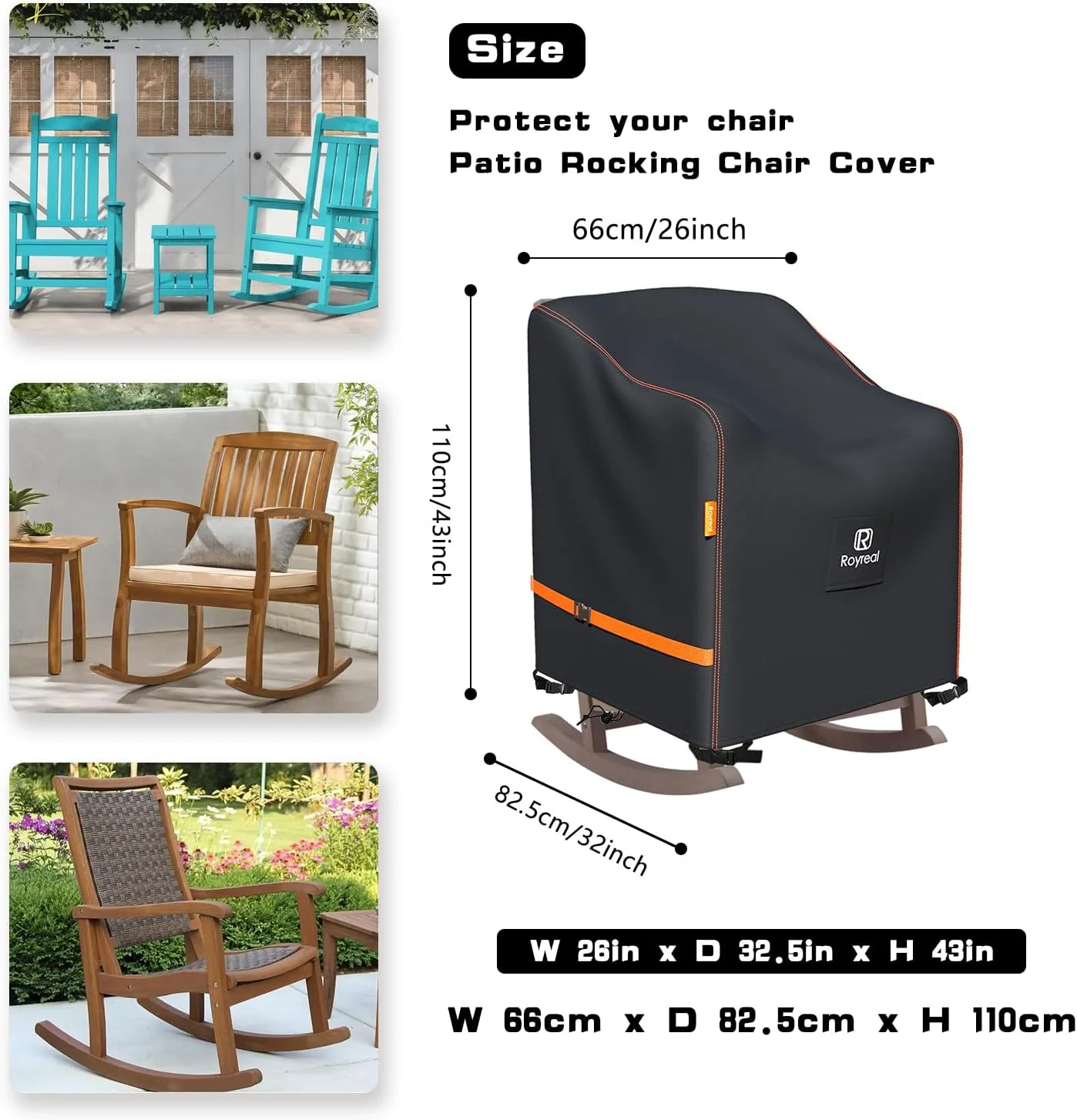 Patio Rocking Chair Cover 2 Pack Waterproof Outdoor Furniture Rocker High Back Chair Covers (2Pack 26" W*32.5" D*43" H)