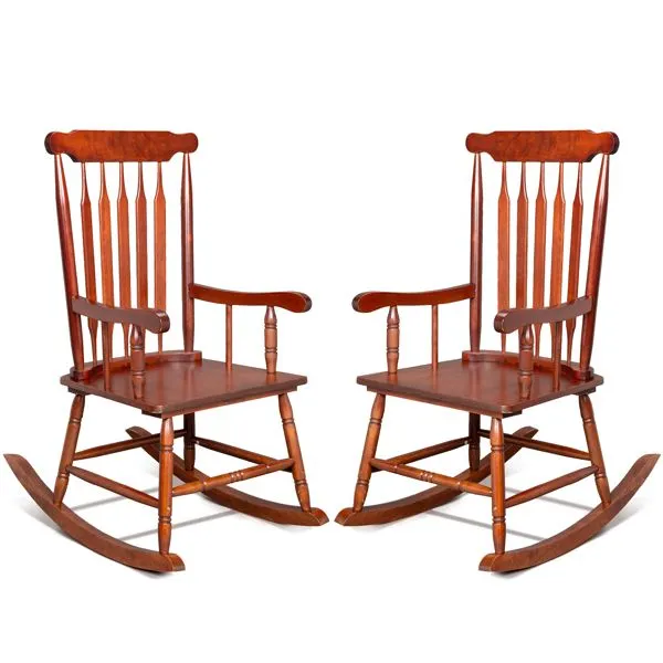 Patio Rocking Chair Solid Wood, Outdoor Porch Rocker Chair with Wooden Frame, Indoor Wooden Rocking Chair for Garden Backyard Balcony, Brown