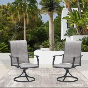Patio Swivel Chairs Outdoor Swivel Rocker Dining Chairs with All Weather Textilene High Back Metal Frame for Backyard Deck Lawn Garden (Gray, Set of 2)