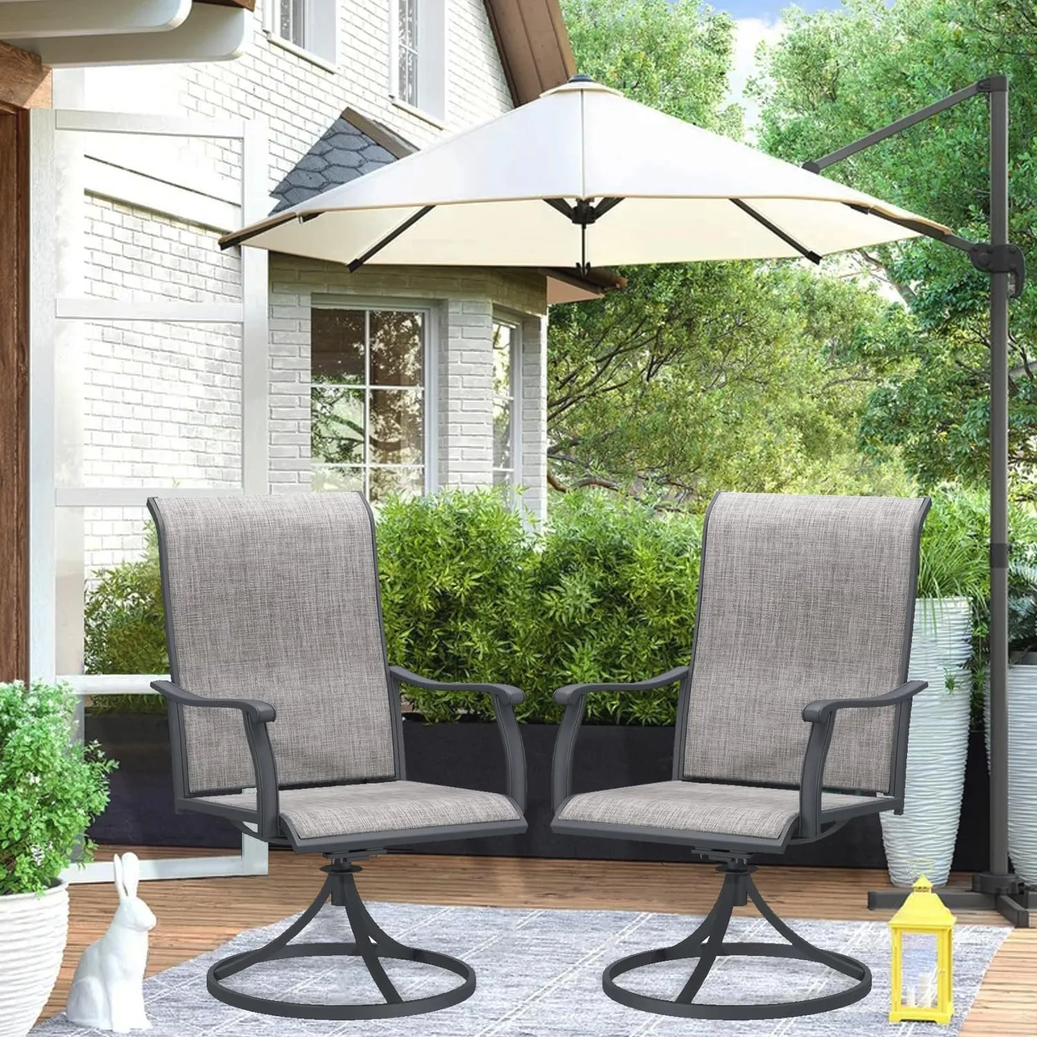 Patio Swivel Chairs Outdoor Swivel Rocker Dining Chairs with All Weather Textilene High Back Metal Frame for Backyard Deck Lawn Garden (Gray, Set of 2)