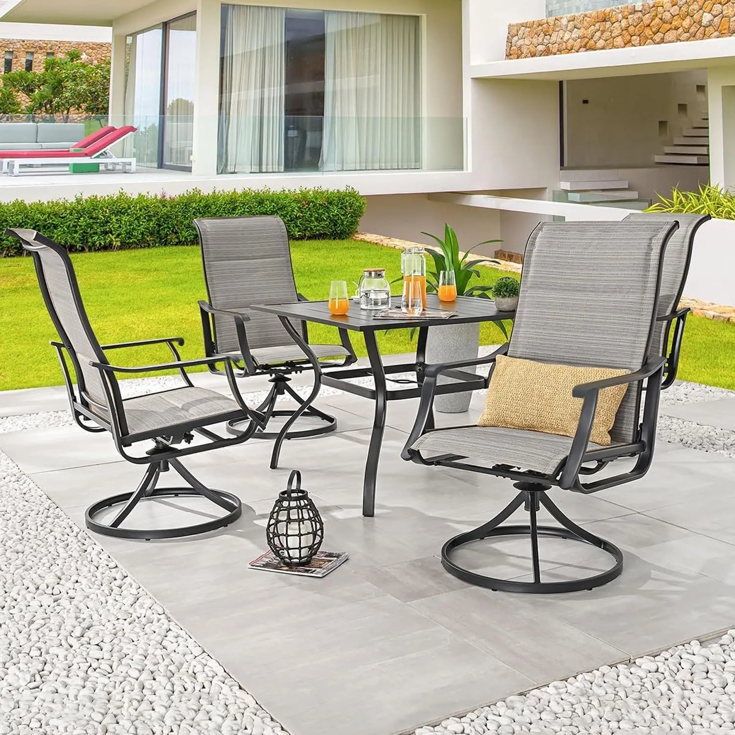 Patio Swivel Chairs Outdoor Swivel Rocker Dining Chairs with All Weather Textilene High Back Metal Frame for Backyard Deck Lawn Garden (Gray, Set of 4)